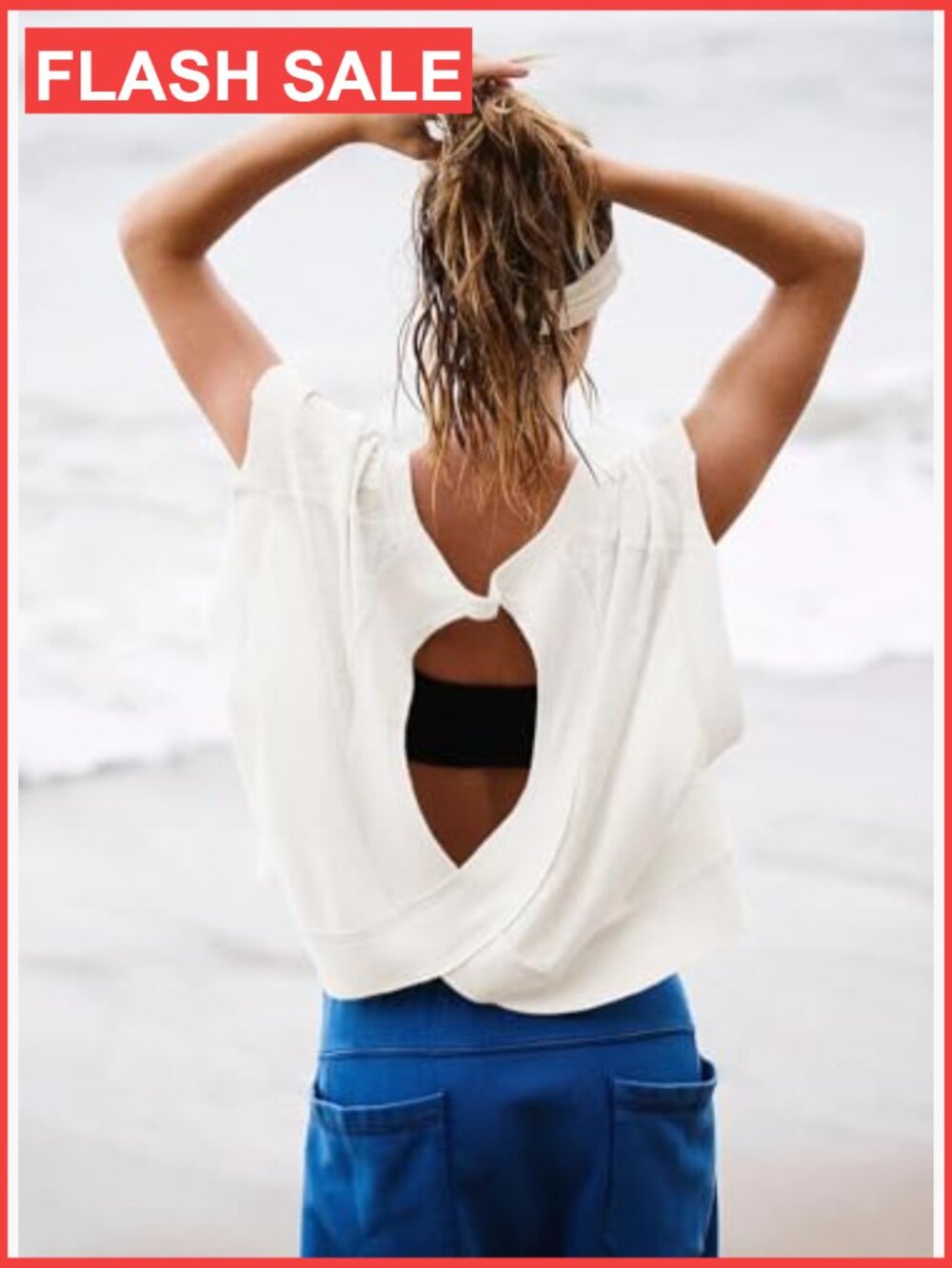 Short Sleeve Open Back Crop Top, Athletic Gym Tee, Slouchy Fit, Recycled - Picture 5 of 7